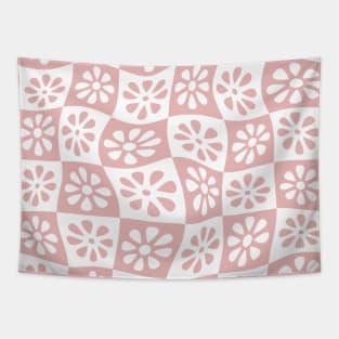 Blush Pink Wavy Floral Checkers Tapestry