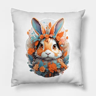 Cute Rabbit Head With Fantasy Flowers Splash Pillow