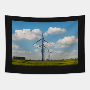 Windmill farm on green meadow Tapestry
