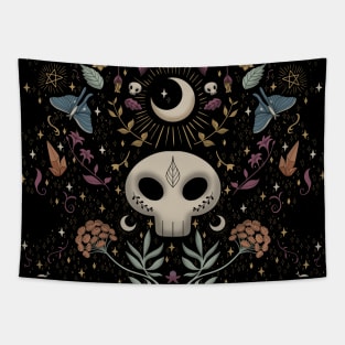 Whimsigothic Skulls and Plants Tapestry