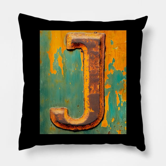 Rusty Letter J Antique Monogram Letter J Initial Alphabet Pillow by Mind Your Tee