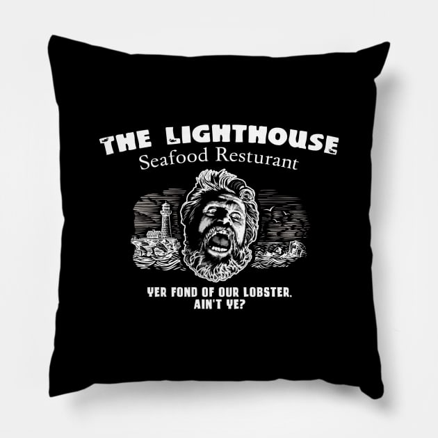 Lighthouse Resturant  (Black Print) Pillow by Miskatonic Designs