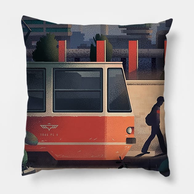 Tram Commute Pillow by okasmith