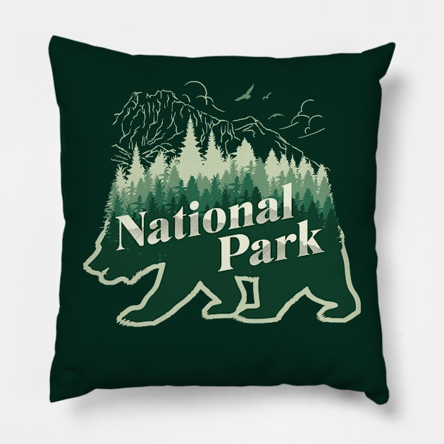 Phrase national park with bear and mountains Pillow by KOTYA