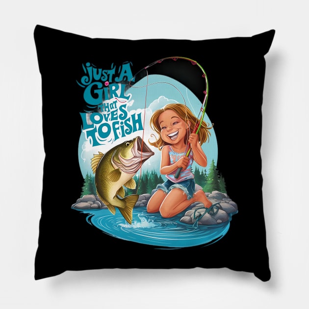 Serenitys Catch: Girl Fishing on a Rock Pillow by coollooks