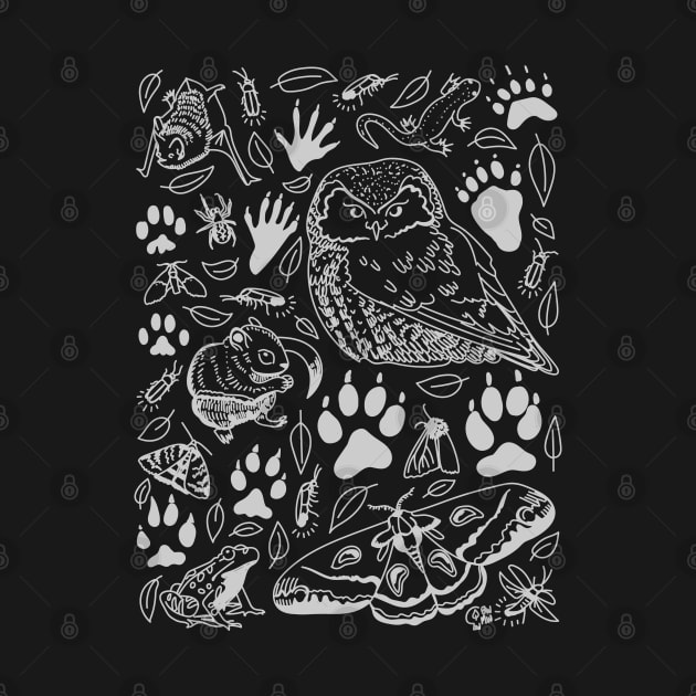 "Nocturnal Familiars" Night Animals and Paw Prints by Boreal-Witch