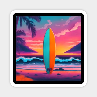 Hawaiian Surfing in a Beautiful Beach Sunset Retro Vintage Travel Artwork Magnet