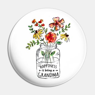 Womens Happiness Is Being Grandma Life - Flower Art-Grandma Tee Pin