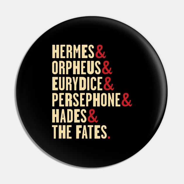 Hadestown Character Names - Hermes, Orpheus, Eurydice, Persephone, Hades & the Fates Pin by redesignBroadway