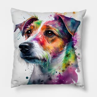 A Jack Russell Terrier Portrait with bright Rainbow Colors Pillow