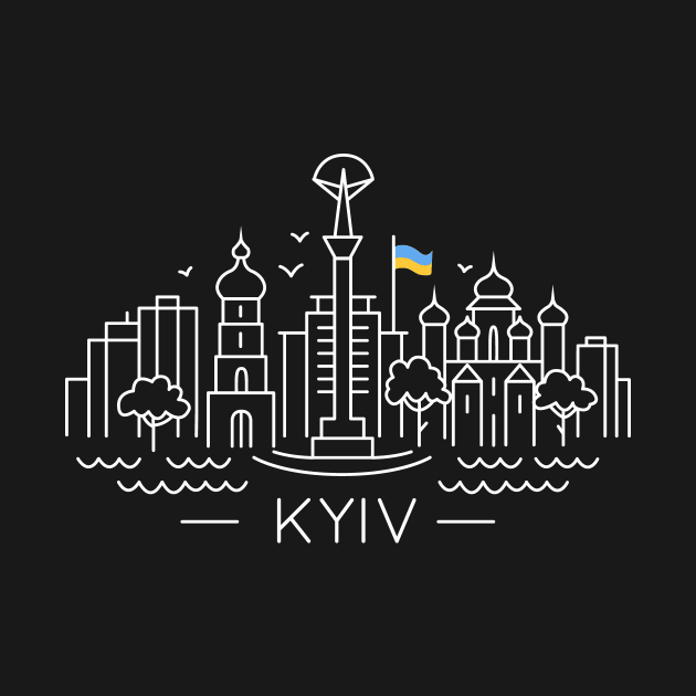 The capital of Ukraine Kyiv with Ukrainian flag by ziryna