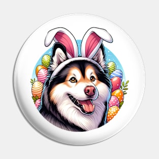 Yakutian Laika Wears Bunny Ears for Easter Celebration Pin