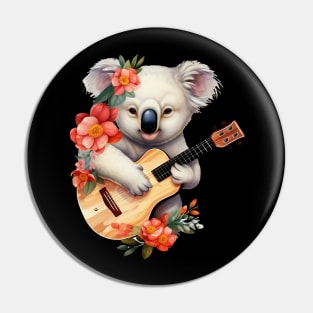 Koala Playing Guitar Floral Aesthetic Pin