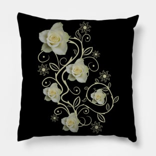 white roses, ornament, rose, flowers, petal bloom Pillow