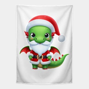 Cute green Santa dragon Tapestry