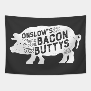 Onslow's Bacon Butty - Pig Design (White on Asphalt) Tapestry