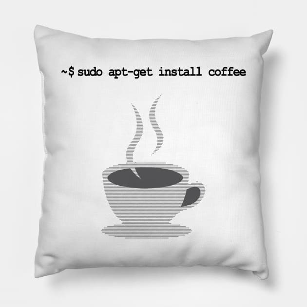 sudo apt-get install coffee Funny Linux Command Pillow by alltheprints