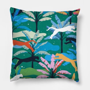 Vibrant Tropical Jungle with Big Cats - Wild Summer Night Pillow