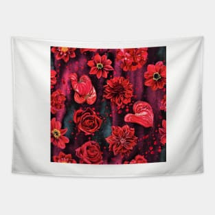 Deep Red Florals Tapestry