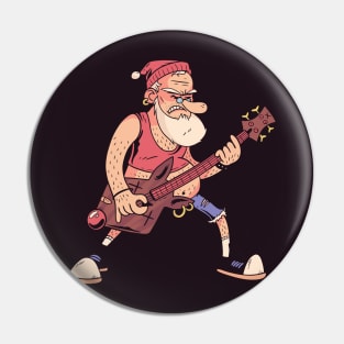 Funny Rock 'n Roll Santa Claus with Bass Guitar Cartoon Pin