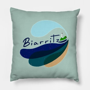 Biarritz Beach France Logo Design Pillow