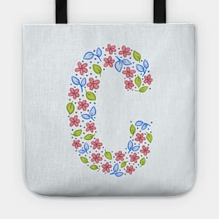 Floral Monogram Letter C - pink and blue Tote