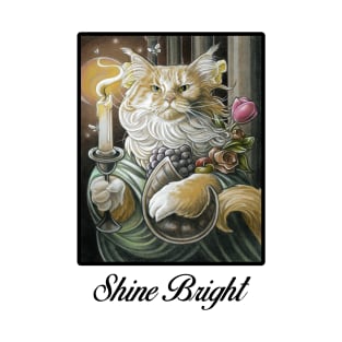 Candle Light Cat - Shine Bright Quote - Black Outlined Version T-Shirt