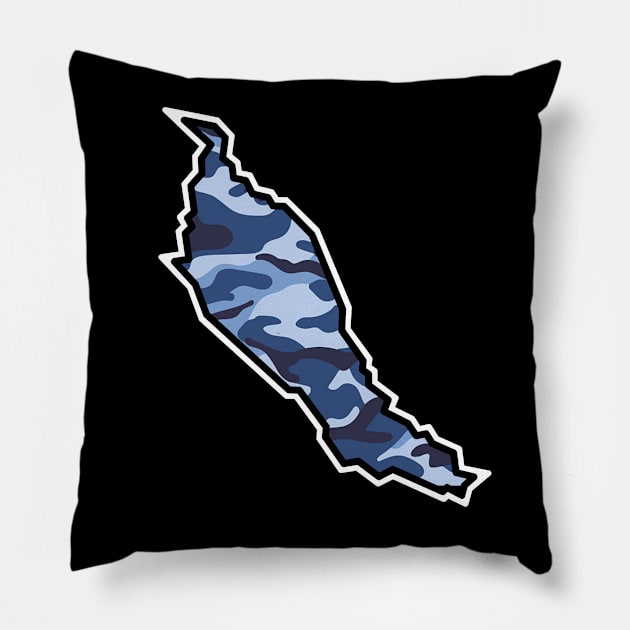 Denman Island Silhouette in Blue Camouflage - Army Camo Pattern - Denman Island Pillow by Bleeding Red Paint