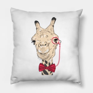 Giraffe hipster in eyeglasses and bowtie Pillow