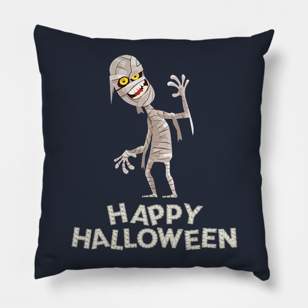 Mummy Scary and Spooky Happy Halloween Funny Graphic Pillow by SassySoClassy