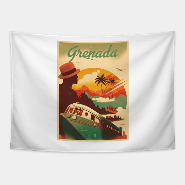 Grenada Vintage Travel Art Poster Tapestry by OldTravelArt