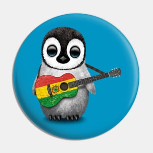 Baby Penguin Playing Bolivian Flag Guitar Pin