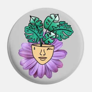 Surreal Monstera and Purple Petal Person Pin