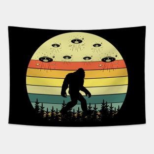 Retro Bigfoot Alien Sasquatch Cryptozoology Tapestry