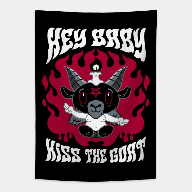 Kiss the Goat - Baphomet - Creepy Cute Goth - Ghost Tapestry by Nemons