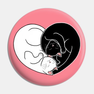 Yin and Yang Black and White Cat Heart Pin