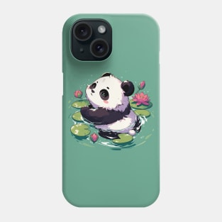 Cute Anime Panda Bear Bath With Water Lily Phone Case