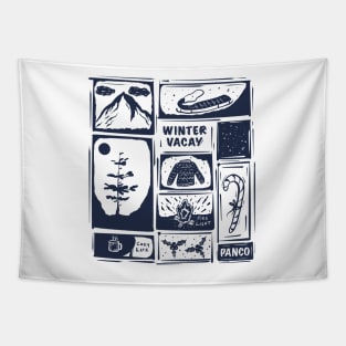 Vacation Cozy Winter Block Print Aesthetic Tapestry