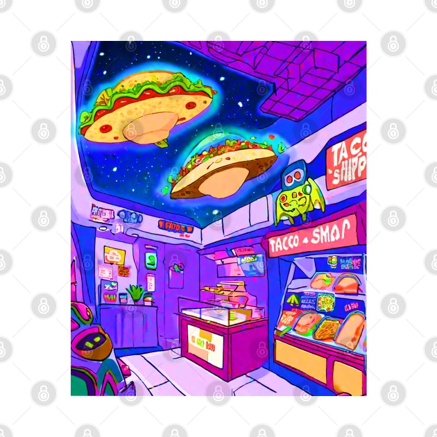 taco shop at space anime style art by NIKA13