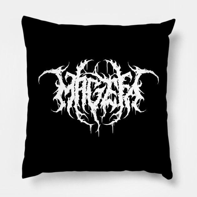 MAGEFA-Front New Logo White & Back new Symbol Pillow by MAGEFA- Merch Store on TEEPUBLIC