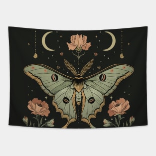 Botanical Witchy Luna Moth Floral Moon Phases Tapestry