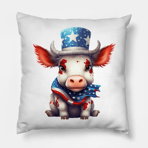 Patriot Farm Cow Pillow by Chromatic Fusion Studio