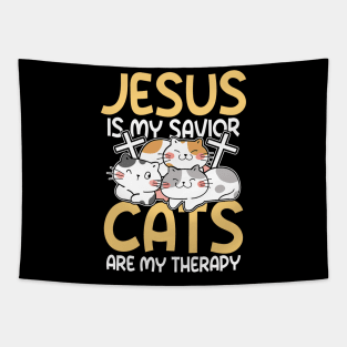 Jesus is My Savior Cats are My Therapy Tapestry