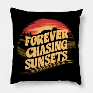 Forever Chasing Sunsets Retro Summer Beach Tropical Summer, Aesthetic Summer Sublimation Pillow