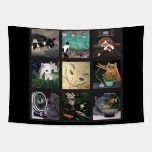 Cat Quilt. Nine images of feline fun. Tapestry