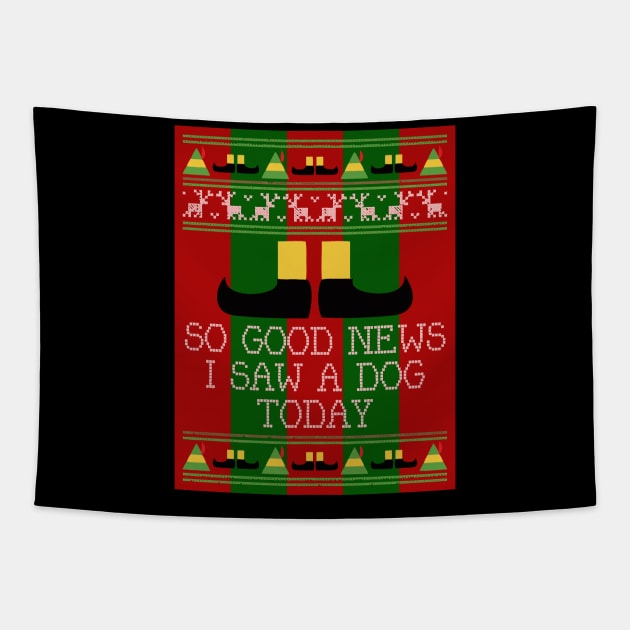 Good News Elf Quote Christmas Knit Tapestry by joeysartworld