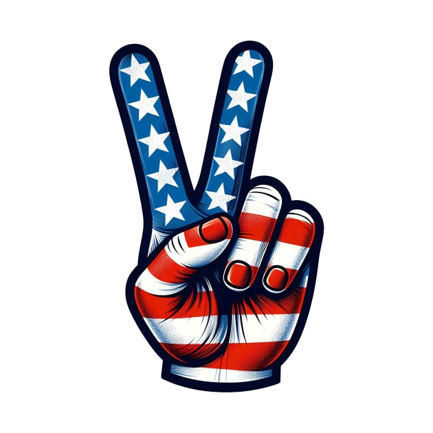 4th Of July USA Flag Peace Sign Hand Patriotic by cyryley