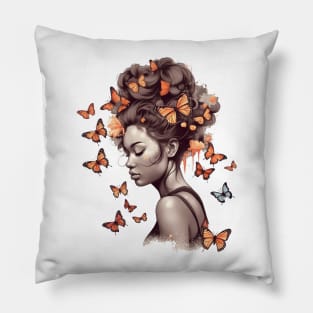 Afro Woman with Butterflies #3 Pillow