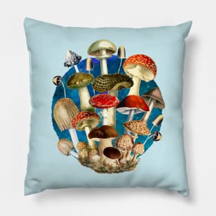 Mushroom night forest, mushroom art, mycology, cottage core aesthetic design over a Pillow