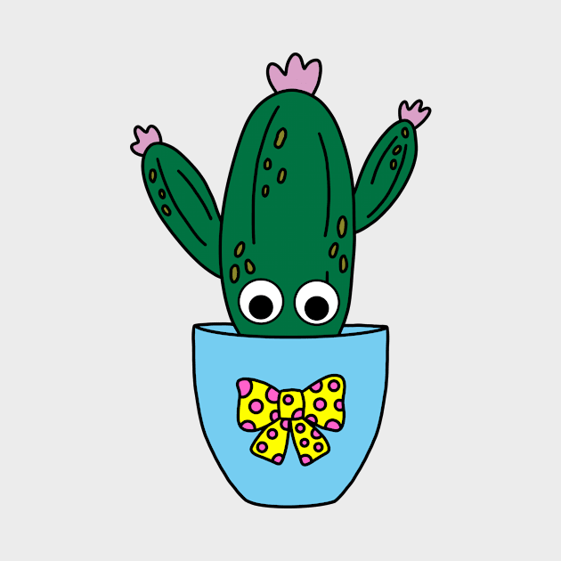 Cute Cactus Design #241: Potted Saguaro Cactus With Cute Flowers by DreamCactus